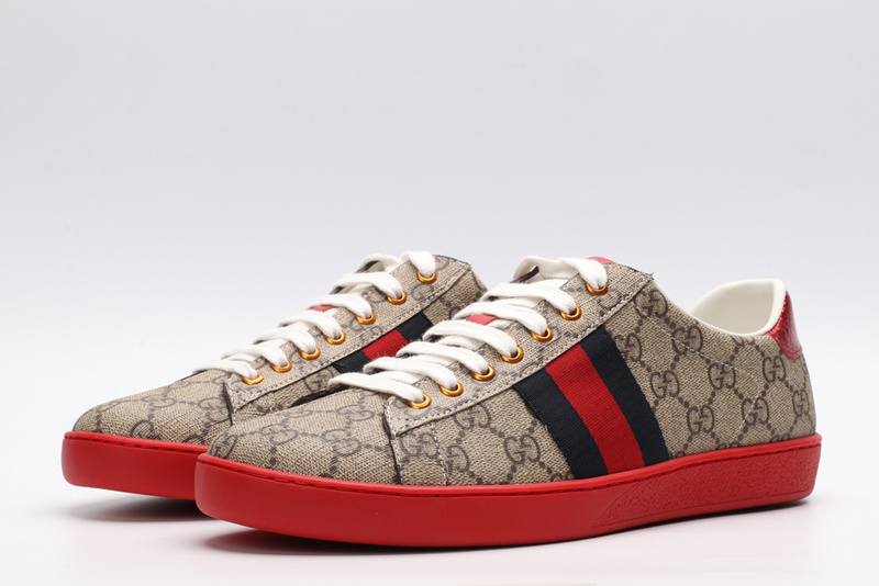 Gucci Ace GG Supreme Low-Top Sneaker Beige with Red Sole | PerfectKicks ...